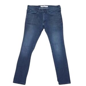 Express Alec Super Skinny Fit Jean Dark Wash Whiskered Distressed Mid Waist Rise